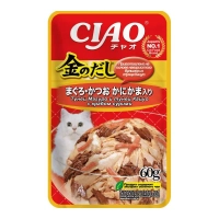 INABA влажный корм для кошек Kinnodashi Тунец Магуро и тунец Кацуо с крабом сурими, 60 г