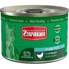 Четвероногий Гурман консервы для кошек паштет с Курицей